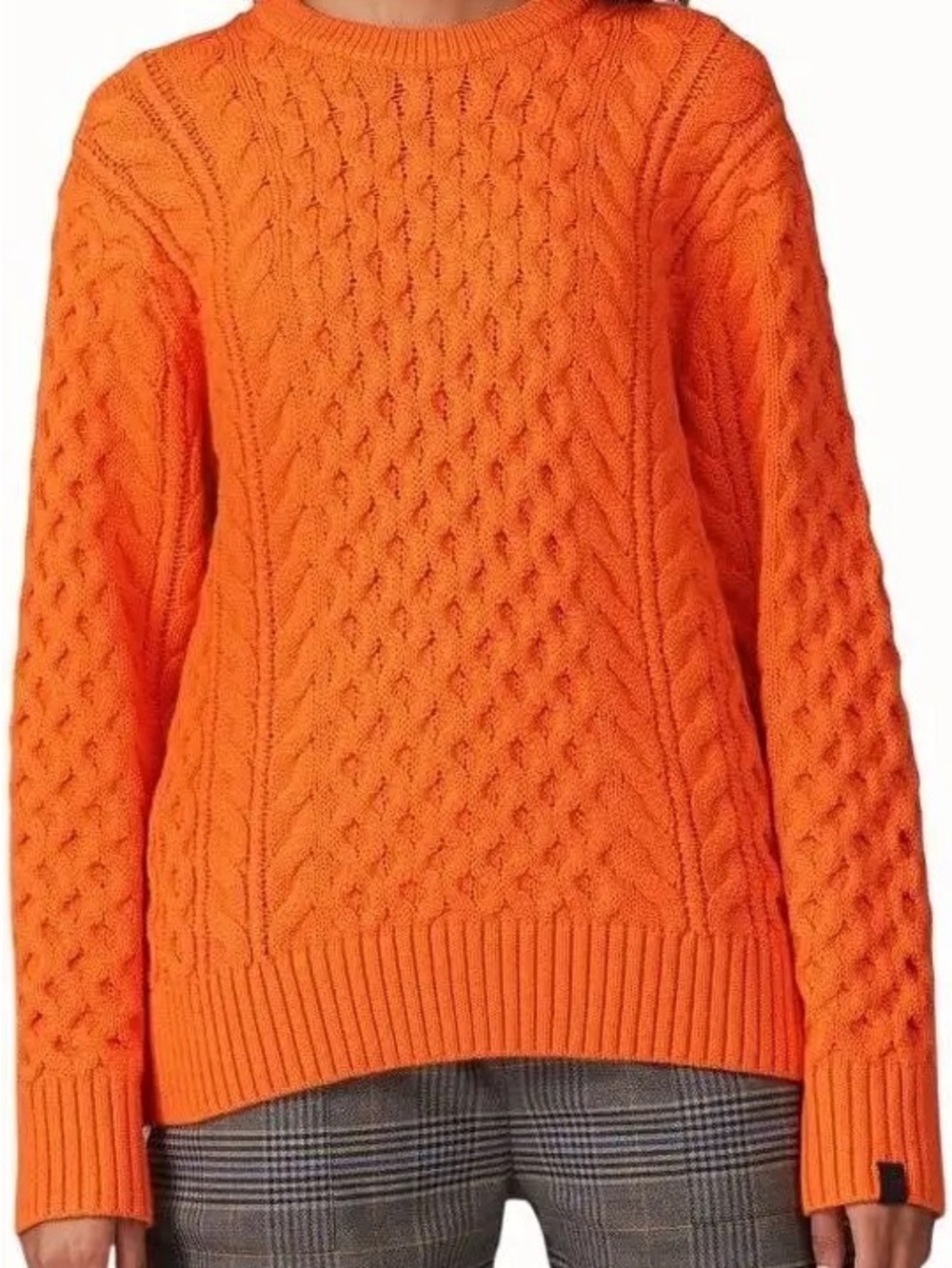 Rag and Bone Aran Chunky Cable Knit Women's Sweater in Bright Orange